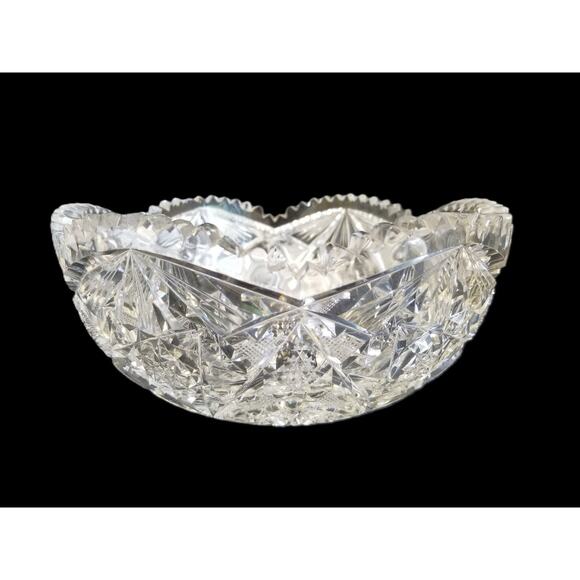Vintage Brilliant Cut Crystal Bowl – 8” Sawtooth Edge - Picture 4 of 7